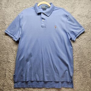 Polo Ralph Lauren Mens Blue Polo Shirt Size Large Pima Interlock Preppy Casual